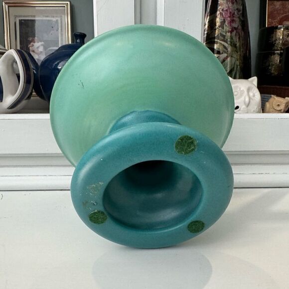 Vintage Compote Teal Turquoise Footed Bowl - Picture 3 of 7